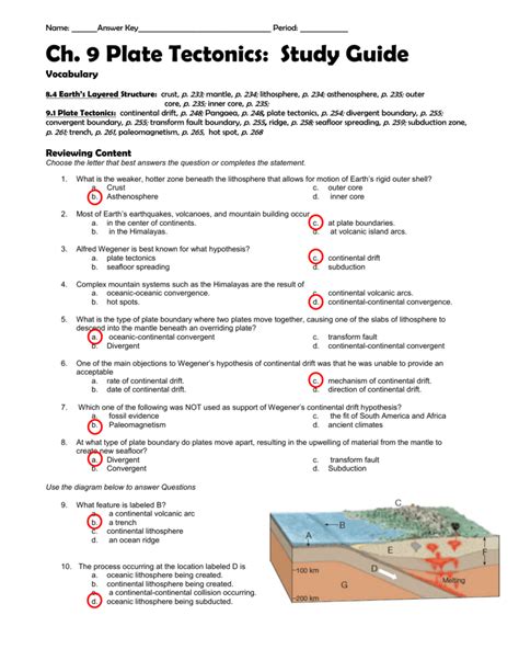 plate tectonics questions worksheet answers